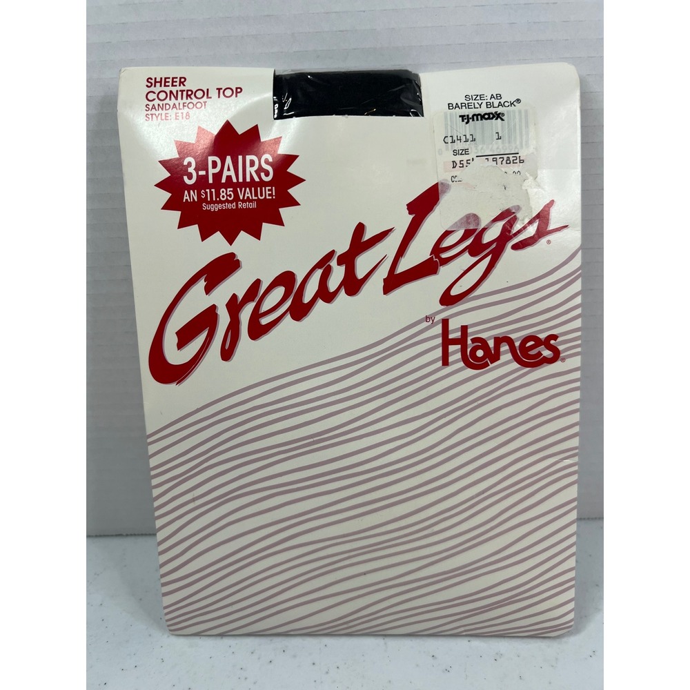 Great Legs Hanes 3-Pack Sheer Control Top Sandalfoot Pantyhose Barely Black AB